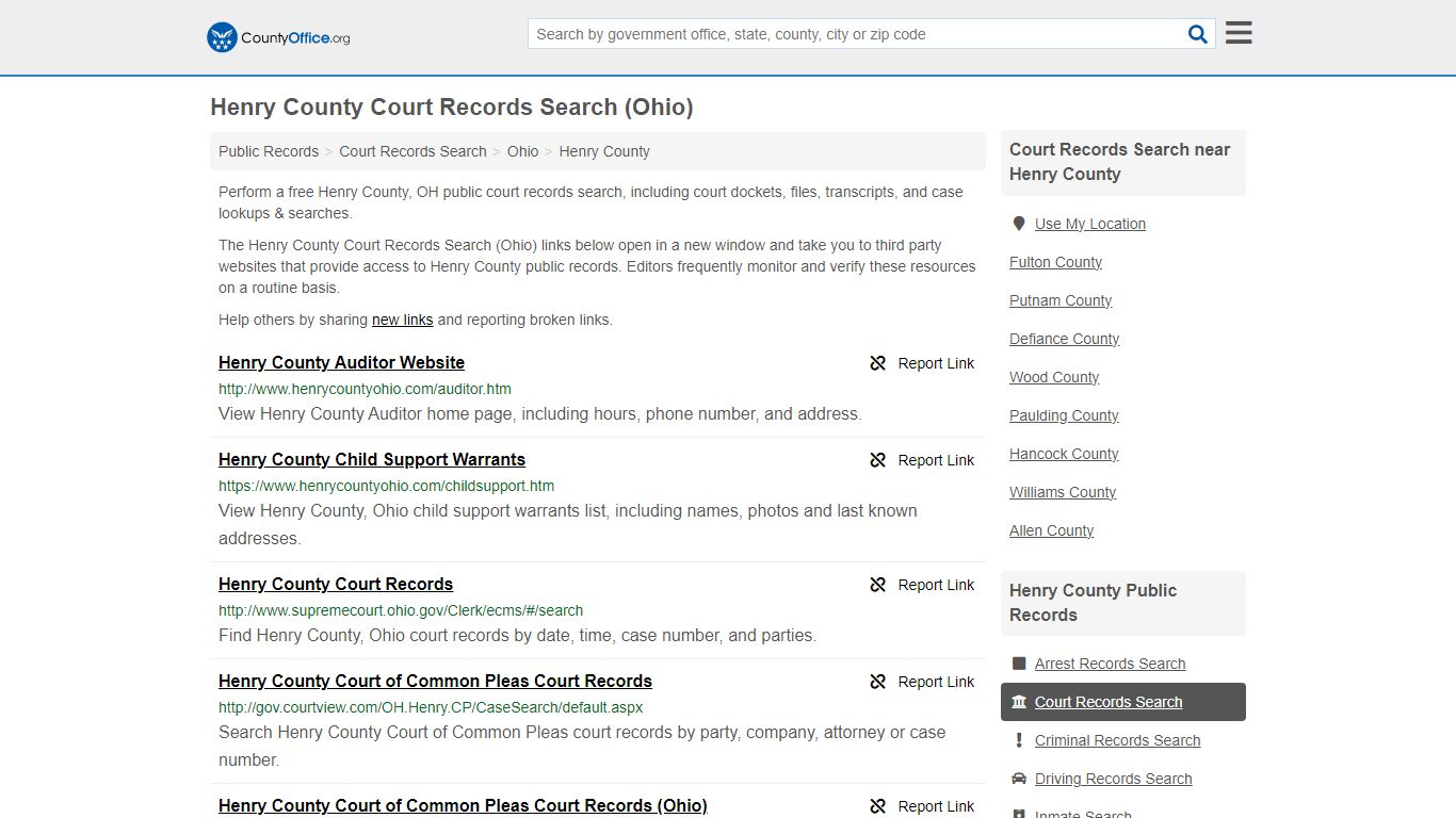 Henry County Court Records Search (Ohio) - County Office